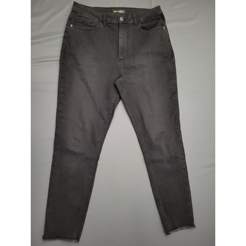 Lee Slim Fit Skinny Ankle High Rise Black Jeans Raw Hem Frayed Ankle‎ Size 30